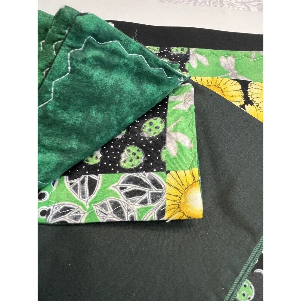 12pc Quilted Yellow Flowers Dragonfly Placemats Napkins Coasters Amish Made New